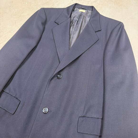 Brioni Coat Wool Long Overcoat Chesterfield Twill Made in Italy Blue Large 42 R - Picture 2 of 12